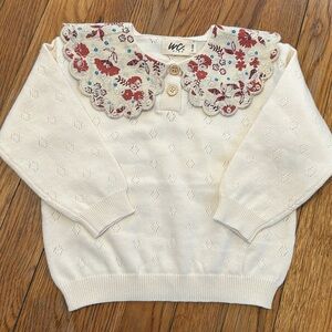 NWOT kids boutique embroidered collar knit sweater floral spring toddler